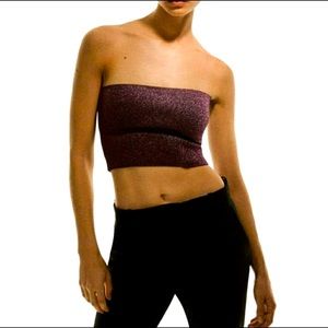 ZARA Sparkling fuchsia tubetop strapless band blouse glittery pattern NWT sz M
